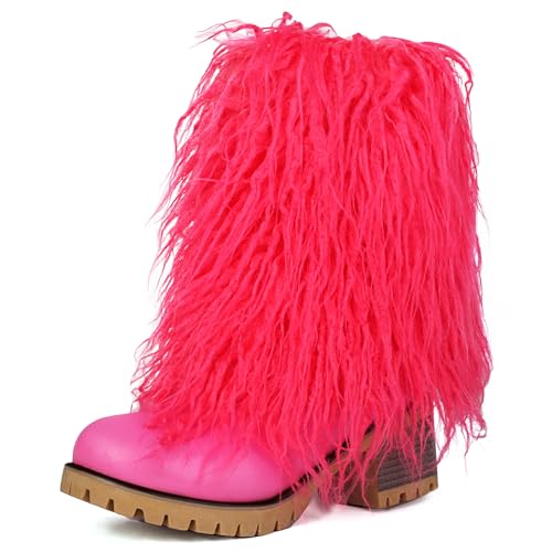 Lizoleor Blockabsatz Runde Zehen Warm Damen Halbschaft Schneestiefel Ohne Verschluss Plateau Komfort Mitte Absatz Stylish Winter Girl Stiefel Rot Gr 36.5 EU/37Cn von Lizoleor