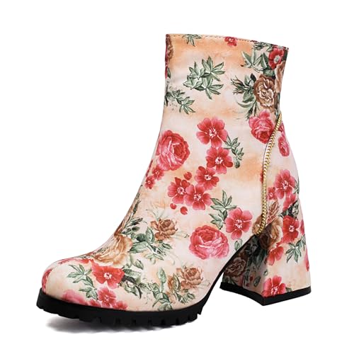 Lizoleor Blockabsatz Side Reißverschluss Runde Zehen Damen Stiefeletten Hochzeit High Chunky Heel Sweet Herbst Kurz Anzugstiefel Pink Gr 44 EU/46Cn von Lizoleor