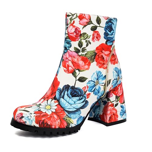 Lizoleor Blockabsatz Side Reißverschluss Runde Zehen Damen Stiefeletten Hochzeit High Chunky Heel Sweet Herbst Kurz Anzugstiefel Weiß Gr 46 EU/48Cn von Lizoleor