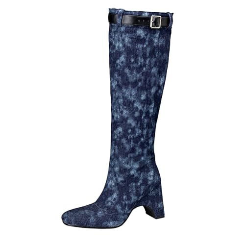 Lizoleor Blockabsatz Square Toe Ohne Verschluss Damen Knee Hohe Stiefel Weit Fit Warm Fell Denim Shiny Hochzeit Anzugstiefel Dark-Blau Gr 36.5 EU/37Cn Lizoleor Blockabsatz Square Toe Ohne Verschluss Damen Knee Hohe Stiefel Weit Fit Warm Fell Denim Shiny Hochzeit Anzugstiefel Dark-Blau Gr 36.5 EU/37Cn von Lizoleor