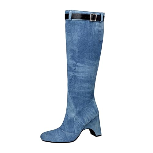 Lizoleor Blockabsatz Square Toe Ohne Verschluss Damen Knee Hohe Stiefel Weit Fit Warm Fell Denim Shiny Hochzeit Anzugstiefel Light-Blau Gr 45 EU/47Cn Lizoleor Blockabsatz Square Toe Ohne Verschluss Damen Knee Hohe Stiefel Weit Fit Warm Fell Denim Shiny Hochzeit Anzugstiefel Light-Blau Gr 45 EU/47Cn von Lizoleor