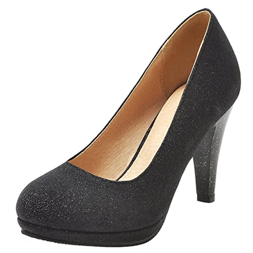 Lizoleor Bride Ohne Verschluss Höhe Ferse Sequins Hochzeit Schuhe Mode Plateau Pumps Damen Formal Closed Toe Party Heel Schwarz Gr 38 EU/39Cn von Lizoleor