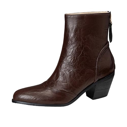Lizoleor Chunky Heel Pointed Toe Back Reißverschluss Damen Stiefeletten Klassische Herbst Winter Leisure Höhe Ferse Cowboystiefel Braun Gr 37 EU/38Cn von Lizoleor