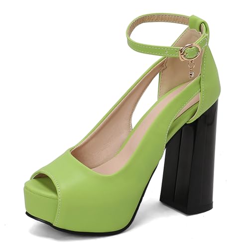 Lizoleor Concise Blockabsatz Peep Toe Plateau Damen Römersandalens Super Höhe Ferse Solid Color Sommer Party-Sandales Grün Gr 36.5 EU/37Cn von Lizoleor
