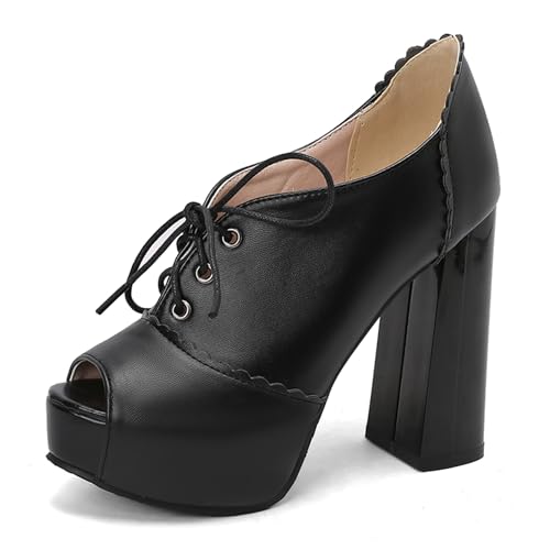 Lizoleor Concise Blockabsatz Peep Toe Plateau Damen Römersandalens Super Höhe Ferse Solid Color Sommer Party-Sandales Schwarz Gr 37 EU/38Cn von Lizoleor