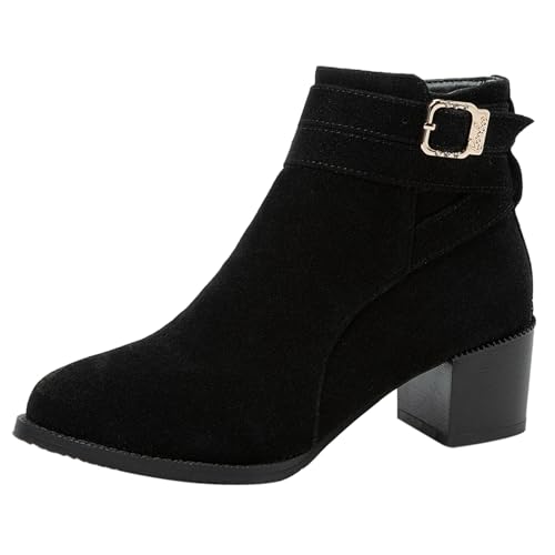 Lizoleor Concise Blockabsatz Runde Zehen Side Reißverschluss Damen Stiefeletten Komfort Mitte Absatz Schnalle Winter Arbeit Kurz Kleid Stiefeletten Schwarz Gr 40 EU/41Cn von Lizoleor