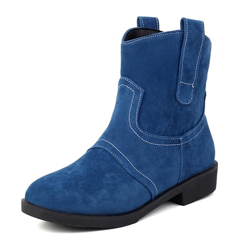 Lizoleor Concise Blockabsatz Wildleder Runde Zehen Damen Stiefeletten Ohne Verschluss Komfort Low Mitte Absatz Leisure Herbst Girl Stiefeletten Blau Gr 41 EU/43Cn von Lizoleor