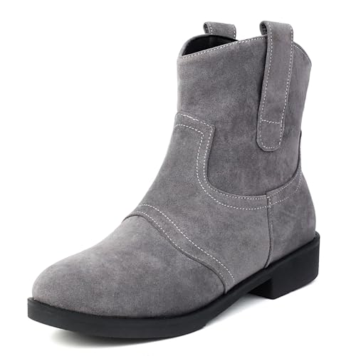 Lizoleor Concise Blockabsatz Wildleder Runde Zehen Damen Stiefeletten Ohne Verschluss Komfort Low Mitte Absatz Leisure Herbst Girl Stiefeletten Grau Gr 36.5 EU/37Cn von Lizoleor