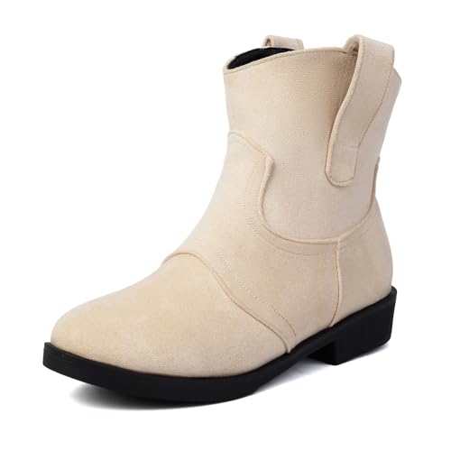 Lizoleor Concise Blockabsatz Wildleder Runde Zehen Damen Stiefeletten Ohne Verschluss Komfort Low Mitte Absatz Leisure Herbst Girl Stiefeletten Khaki Gr 36.5 EU/37Cn von Lizoleor