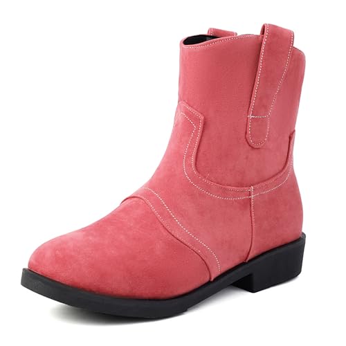 Lizoleor Concise Blockabsatz Wildleder Runde Zehen Damen Stiefeletten Ohne Verschluss Komfort Low Mitte Absatz Leisure Herbst Girl Stiefeletten Pink Gr 36.5 EU/37Cn von Lizoleor