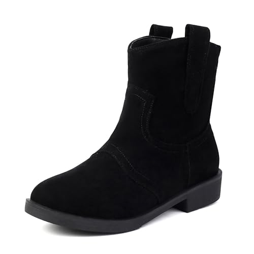 Lizoleor Concise Blockabsatz Wildleder Runde Zehen Damen Stiefeletten Ohne Verschluss Komfort Low Mitte Absatz Leisure Herbst Girl Stiefeletten Schwarz Gr 36.5 EU/37Cn von Lizoleor