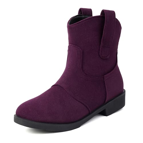 Lizoleor Concise Blockabsatz Wildleder Runde Zehen Damen Stiefeletten Ohne Verschluss Komfort Low Mitte Absatz Leisure Herbst Girl Stiefeletten Violett Gr 42 EU/44Cn von Lizoleor