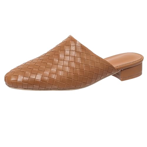Lizoleor Concise Komfort Niedrige Absatz Mules Square Toe Damen Pantoffeln Blockabsatz Slingback Ohne Verschluss Draußen Sommer Hausschuhe Pantoffeln Sandals Khaki Gr 41 EU/43Cn von Lizoleor