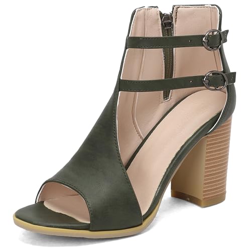 Lizoleor Concise Peep Toe Blockabsatz Schnalle Damen Sommer Boots Ösen Leisure Gladiator Mode Runde Zehen Sandals Grün Gr 36.5 EU/37Cn von Lizoleor