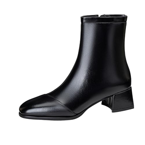 Lizoleor Concise Square Toe Reißverschluss Mitte Absatz Damen Stiefeletten Blockabsatz Weit Fit Solid Color Warm Winter Low Chelsea Stiefel Schwarz Gr 35 EU von Lizoleor