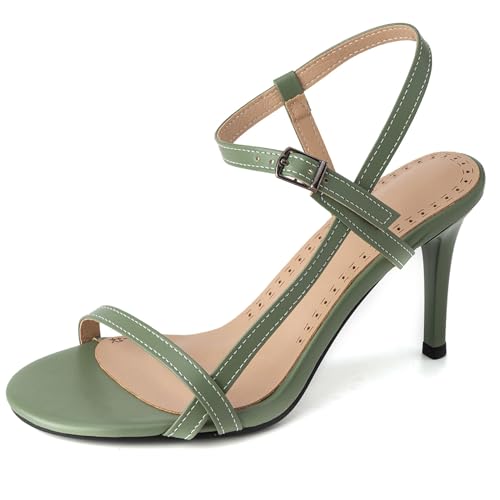 Lizoleor Concise Stiletto Offene Zeh Slingback Damen Prom Sandals Höhe Ferse Schnalle Engagement Solid Color Runde Zehen Grün Gr 52 EU/54Cn von Lizoleor