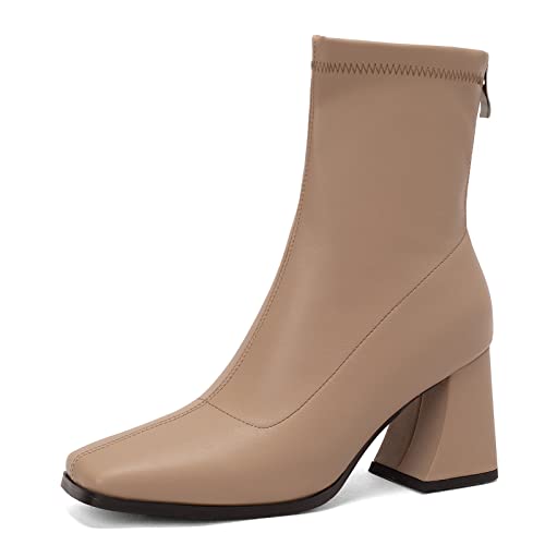 Lizoleor Damänner Arbeit Kleid Square Toe Chelsea Stiefel Blockabsatz Winter Leisure Stretch Ankle Stiefeletten Party Abend Mode Schuhe Reißverschluss Braun Gr 40 EU/41Cn von Lizoleor