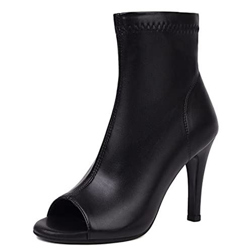 Lizoleor Damänner Elegant Peep Toe Stiletto Stretch Stiefeletten Side Reißverschluss Sommer Mode Prom Hochzeit Schuhe Bride Schwarz-Y Gr 38 EU/39Cn von Lizoleor