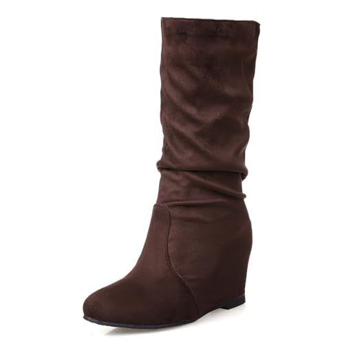 Lizoleor Damänner Halbschaft Slouch Keilabsatz Boots Ohne Verschluss Ohne Verschluss Winter Leisure Interne Erhohen Warm Strickented Elastic Stiefeletten Braun Gr 34 Eu von Lizoleor