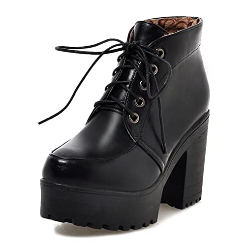 Lizoleor Damänner Mode Chunky Heel Schnüren Stiefeletten Plateau Winter Leisure Runde Zehen Plateau Military Kampfstiefel Schwarz Gr 38 EU/39Cn von Lizoleor