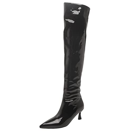 Lizoleor Damänner Overt The Knee Mode Boots Kitten Heel Hochzeit Elegant Pointed Toe Winter Party Overknees Stiefel Männer Schwarz Gr 39 EU/40Cn von Lizoleor
