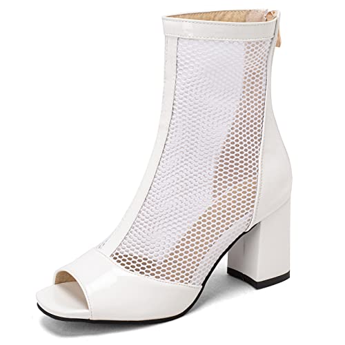 Lizoleor Damänner Peep Toe Sommer Party Blockabsatz Mesh Stiefeletten Elegant Hochzeit Abend Lack Stiefeletten Reißverschluss Weiß Gr 39 EU/40Cn Lizoleor Damänner Peep Toe Sommer Party Blockabsatz Mesh Stiefeletten Elegant Hochzeit Abend Lack Stiefeletten Reißverschluss Weiß Gr 39 EU/40Cn von Lizoleor