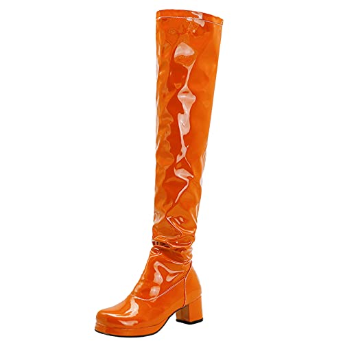 Lizoleor Damänner Reißverschluss Overknees Lack Boots Plateau Männer Mode Runde Zehen Block Mitte Absatz Overknees Stiefel Party Orange Gr 45 EU/47Cn von Lizoleor