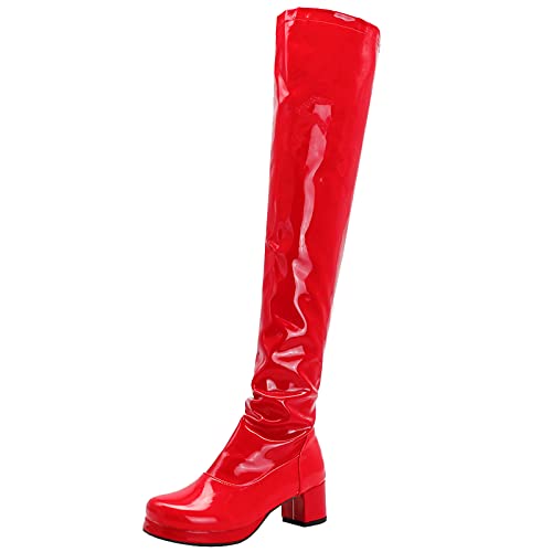 Lizoleor Damänner Reißverschluss Overknees Lack Boots Plateau Männer Mode Runde Zehen Block Mitte Absatz Overknees Stiefel Party Rot Gr 43 EU/45Cn von Lizoleor