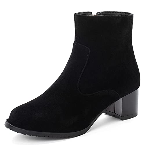 Lizoleor Damänner Runde Zehen Blockabsatz Chelsea Schneestiefel Komfort Draußen Fell Lined Winter Leisure Ankle Stiefeletten Reißverschluss Mode Schuhe Schwarz Gr 50 EU/52Cn von Lizoleor