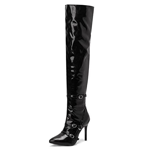 Lizoleor Damänner Thigh Pointed Toe Boots Stiletto Winter Party Elegant Equestrian Overknees Stiefel Männer Overknees Boots Schwarz Gr 41 EU/43Cn von Lizoleor