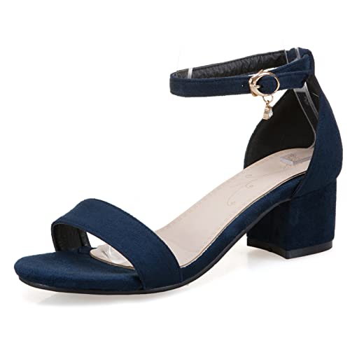Lizoleor Damen Blockabsatz Offene Zeh Komfort Knöchelriemchen Mode Sandalen Sommer Leisure Mitte Absatz Schnalle Party Schuhe Blau Gr 38 EU/39Cn von Lizoleor