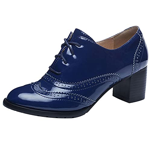 Lizoleor Damen Buro Schnüren Klassischer Blockabsatz Lack Kleid Brogue Pumps Closed Toe Formal Arbeit Mitte Absatz Retro Oxford Blau Gr 40 EU/41Cn Lizoleor Damen Buro Schnüren Klassischer Blockabsatz Lack Kleid Brogue Pumps Closed Toe Formal Arbeit Mitte Absatz Retro Oxford Blau Gr 40 EU/41Cn von Lizoleor