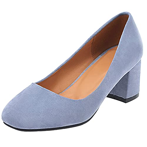Lizoleor Damen Closed Toe Mode Ohne Verschluss Block Mitte Absatz Pumps Soft Komfort Sommer Abend Kleid Brautschuhe Blau Gr 37 EU/38Cn von Lizoleor