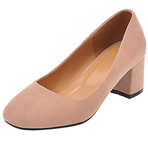 Lizoleor Damen Closed Toe Mode Ohne Verschluss Block Mitte Absatz Pumps Soft Komfort Sommer Abend Kleid Brautschuhe Pink Gr 43 EU/45Cn von Lizoleor