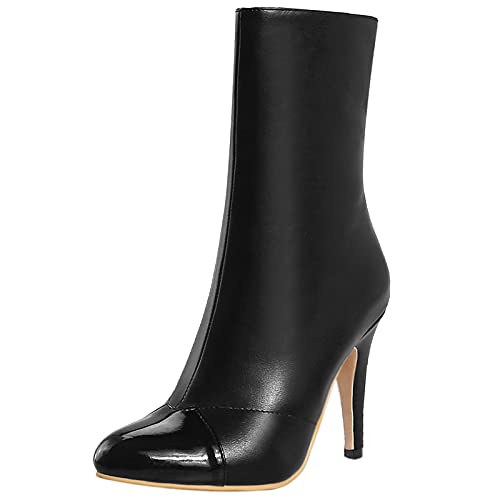 Lizoleor Damen Hochzeit Halbschaft Warm Pointed Toe Stiefeletten Elegant Fell Lined Winter Mode Stiletto Boots Kleid Schwarz Gr 39 EU/40Cn von Lizoleor