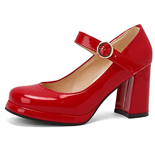 Lizoleor Damen Knöchelriemchen Lack Mary Jane Runde Zehen Blockabsatz Pumps Weit Fit Höhe Ferse Party Plateau Bride Schuhe Kleid Rot Gr 39 EU/40Cn Lizoleor Damen Knöchelriemchen Lack Mary Jane Runde Zehen Blockabsatz Pumps Weit Fit Höhe Ferse Party Plateau Bride Schuhe Kleid Rot Gr 39 EU/40Cn von Lizoleor