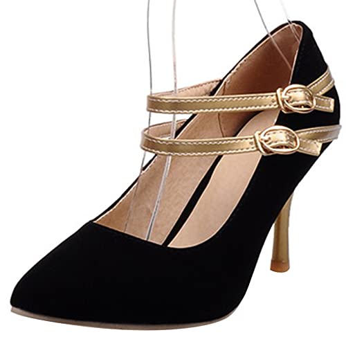 Lizoleor Damen Knöchelriemchen Party Schnalle Stiletto Pumps Abend Höhe Ferse Formal Bridesmaids Hochzeit Schuhe Schwarz Gr 36 EU von Lizoleor