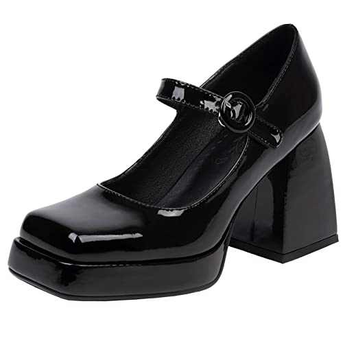 Lizoleor Damen Mode Lack Mary Jane Knöchelriemchen Chunky Heel Pumps Formal Square Toe Abend Kleid Plateau Schuhe Schwarz Gr 40.5 EU/42Cn Lizoleor Damen Mode Lack Mary Jane Knöchelriemchen Chunky Heel Pumps Formal Square Toe Abend Kleid Plateau Schuhe Schwarz Gr 40.5 EU/42Cn von Lizoleor