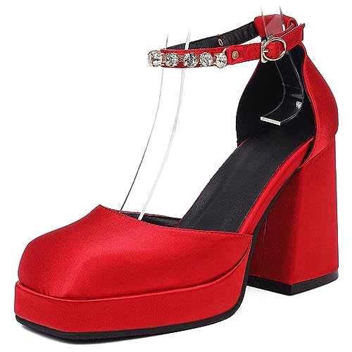 Lizoleor Damen Mode Square Toe Plateau Chunky Sandalen Knöchelriemchen Hochzeit Weit Fit Hohen Blockabsatz Kleid Schuhe Rot Gr 37 EU/38Cn Lizoleor Damen Mode Square Toe Plateau Chunky Sandalen Knöchelriemchen Hochzeit Weit Fit Hohen Blockabsatz Kleid Schuhe Rot Gr 37 EU/38Cn von Lizoleor