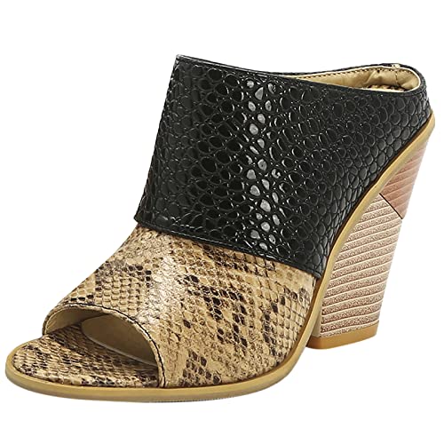 Lizoleor Damen Offene Zeh Pantoffeln Sandalen Keilabsatz Sommer Pantoletten Pantoffeln Chunky Höhe Ferse Mode Strand Schuhe Schwarz Gr 45 EU/47Cn von Lizoleor