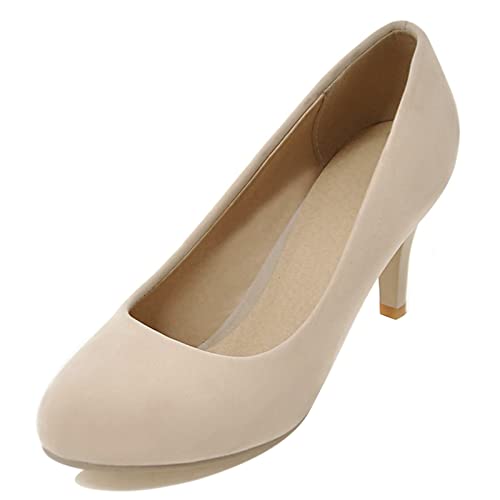 Lizoleor Damen Ohne Verschluss Abend Höhe Ferse Bridal Closed Toe Schuhe Buro Kleid Arbeit Stiletto Pumps Party Prom Elegant Pumps Beige Gr 35 EU von Lizoleor