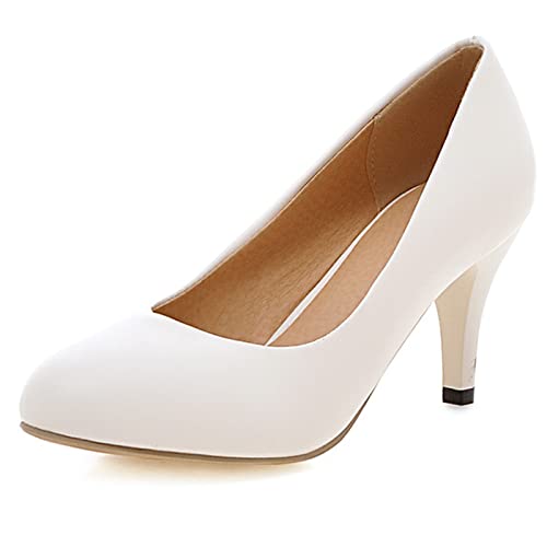 Lizoleor Damen Ohne Verschluss Abend Höhe Ferse Bridal Closed Toe Schuhe Buro Kleid Arbeit Stiletto Pumps Party Prom Elegant Pumps Weiß Gr 36 EU von Lizoleor