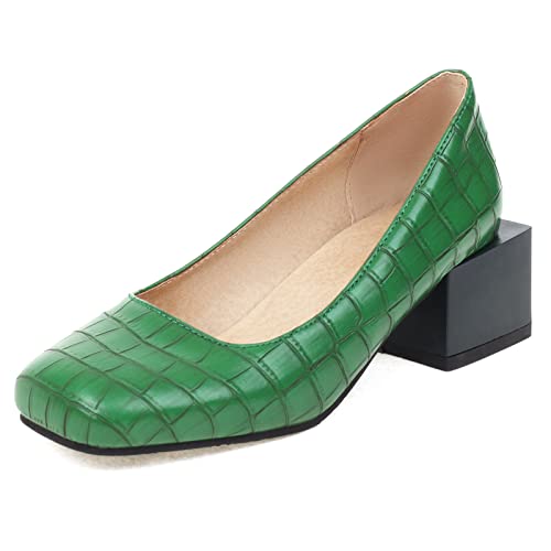 Lizoleor Damen Ohne Verschluss Mode Blockabsatz Square Toe Schuhe Komfort Weit Fit Mitte Absatz Pumps Sommer Party Kleid Grün Gr 40.5 EU/42Cn von Lizoleor