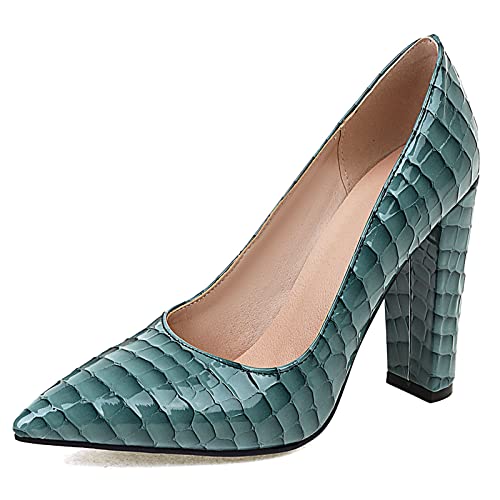 Lizoleor Damen Ohne Verschluss Party Kleid Blockabsatz Pointed Toe Pumps Mode Abend Formal Höhe Ferse Pumps Grün Gr 35 EU von Lizoleor