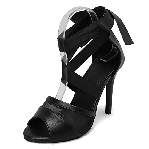 Lizoleor Damen Peep Toe Schnüren Party Stiletto Sandalen Vintage Sommer Strappy Gladiator Prom Schuhe Schwarz Gr 32 Eu von Lizoleor