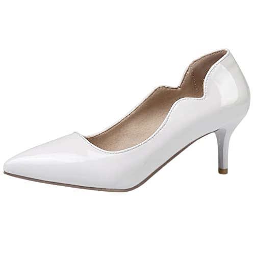 Lizoleor Damen Pointed Toe Hochzeit Ohne Verschluss Bride Kleid Schuhe Elegant Stiletto Höhe Ferse Pumps Party Lack Formal Buro Schuhe Weiß Gr 34 EU von Lizoleor