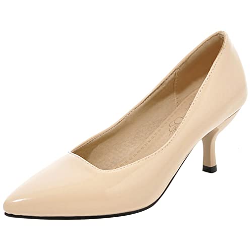 Lizoleor Damen Pointed Toe Lack Kleid Stiletto Kitten Heel Pumps Hochzeit Bridesmaids Ohne Verschluss Elegant Party Schuhe Beige Gr 40 EU/41Cn von Lizoleor