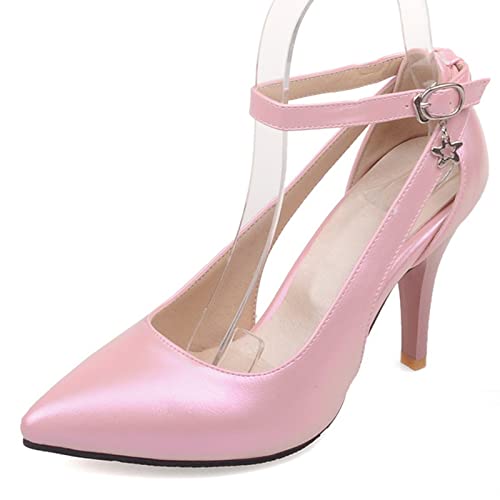 Lizoleor Damen Pointed Toe Stiletto Kleid Knöchelriemchen Pumps Elegant Brautschuhe Sommer Party Mode Abend Arbeit Schuhe Pink Gr 49 EU/51Cn von Lizoleor