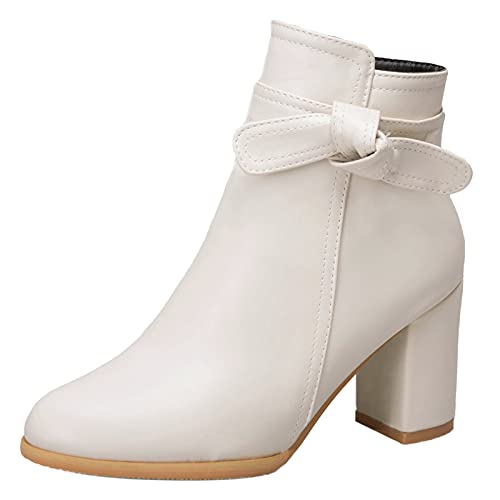 Lizoleor Damen Runde Zehen Hochzeit Kleid Blockabsatz Chelsea Stiefel Formal Winter Buro Arbeit Party Runde Zehen Stiefeletten Beige Gr 38 EU/39Cn von Lizoleor