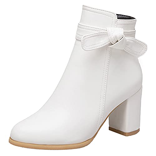 Lizoleor Damen Runde Zehen Hochzeit Kleid Blockabsatz Chelsea Stiefel Formal Winter Buro Arbeit Party Runde Zehen Stiefeletten Weiß Gr 39 EU/40Cn von Lizoleor